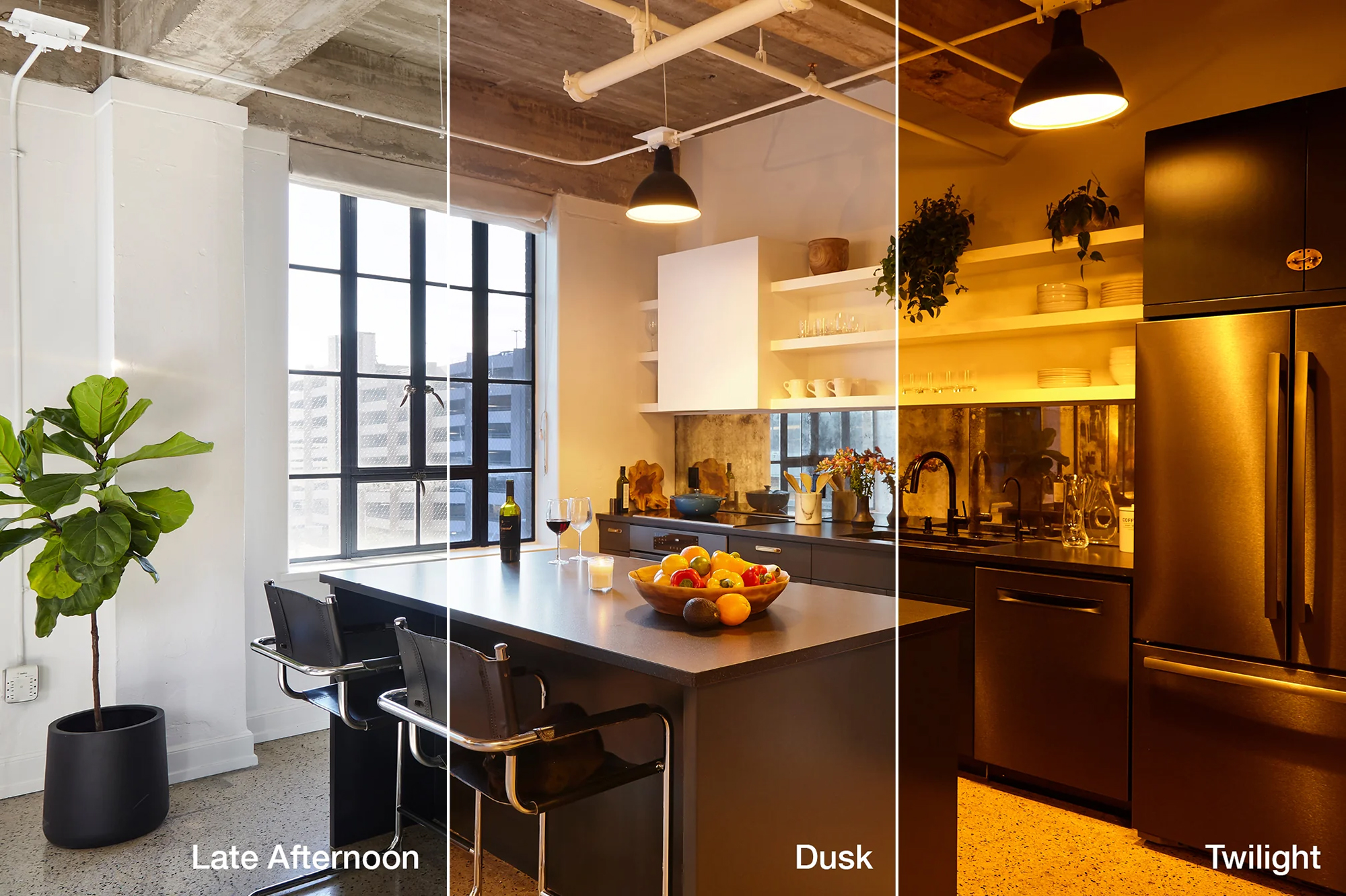 Salón con iluminación cálida